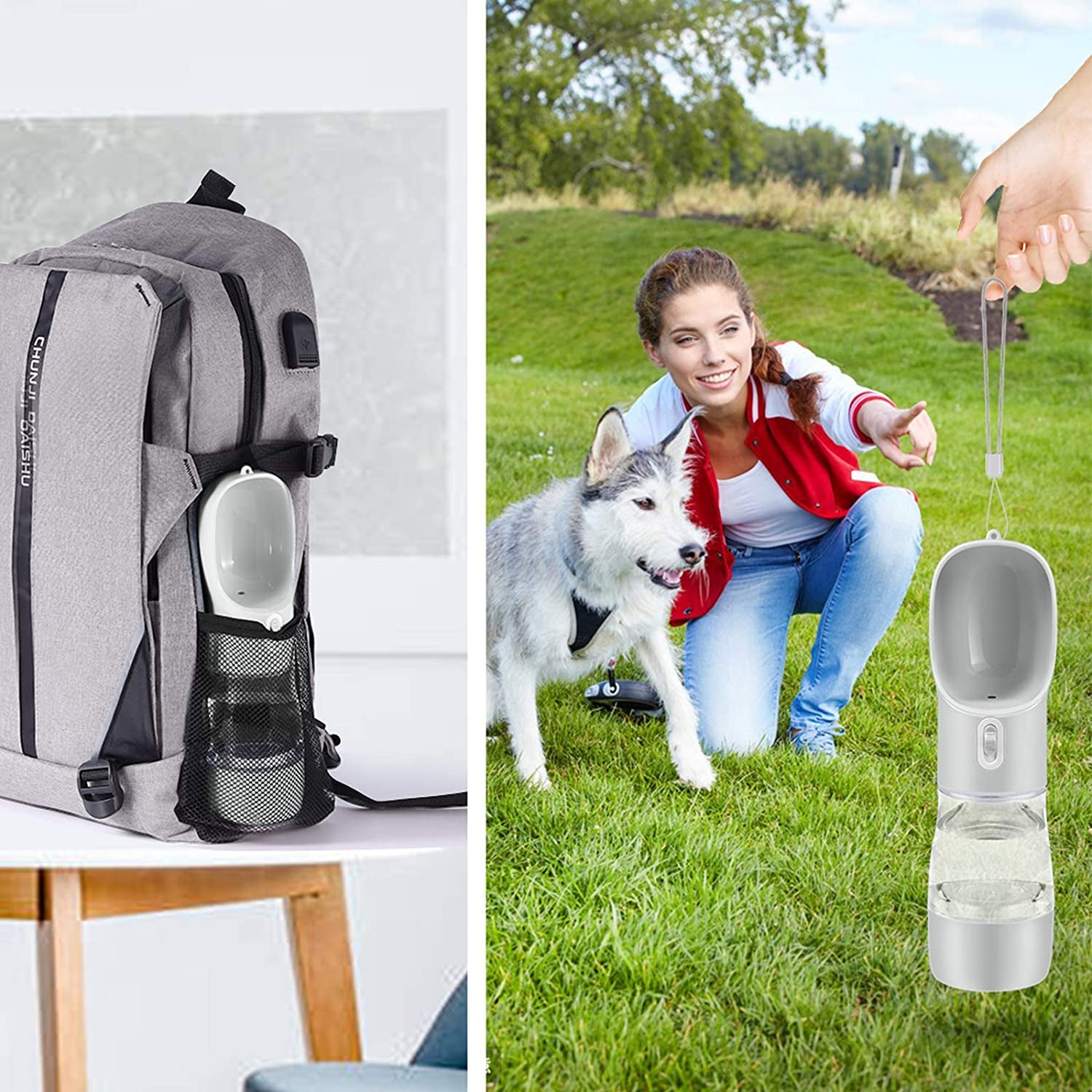 Portable Dog Water Bottle Pet Drinking Bottle Leak Proof Portable Puppy Water Bottle Dispenser and Cats Water Bottle for Walking Traveling Hiking (Silver/258Ml)