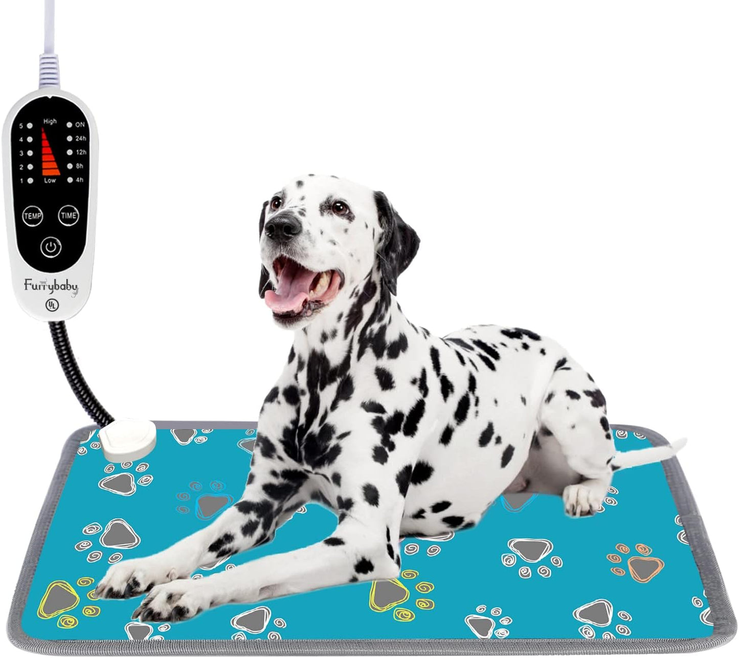 Pet Heating Pad, Waterproof Dog Heating Pad Mat for Cat with 5 Level Timer and Temperature, Pet Heated Warming Pad with Durable Anti-Bite Tube Indoor for Puppy Dog Cat (Green Paw, 24" X 16")