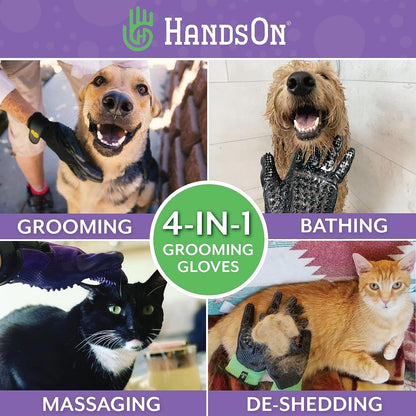 Handson Pet Grooming Gloves - #1 Ranked, Award Winning Daily Pet Hair Remover - Mitts for Gentle Deshedding, Bathing, and Massaging Cats, Dogs, Horses & Other Animals (Pack of 1 Pair)