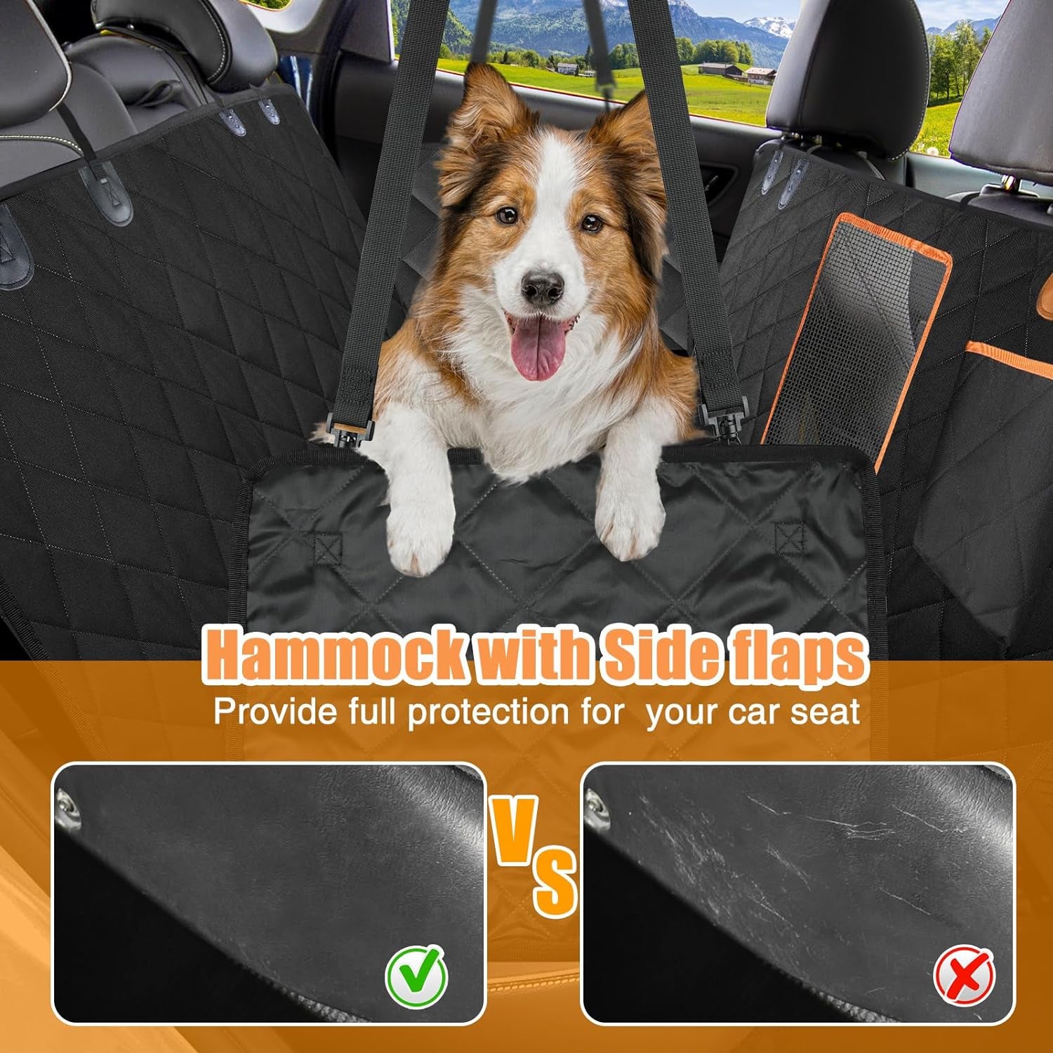 Dog Car Seat Cover for Back Seat, 100% Waterproof Dog Car Hammock with Mesh Window, Anti-Scratch Nonslip Durable Soft Pet Dog Seat Cover for Cars Trucks and SUV